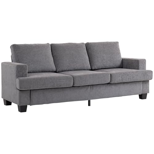 HOMCOM 3-Sitzer Sofa, Couch mit Armlehnen, Loungesofa mit Chenille-Optik, Stahlrahmen, Gepolstert Polstersofa für Wohnzimmer, Schlafzimmer 213 x 82 x 90 cm, Grau von HOMCOM