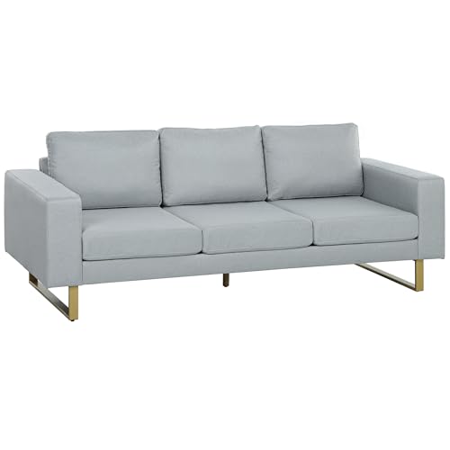HOMCOM 2 Sitzer Sofa Dreisitzer Stoffsofa mit Kissen Armlehne Leinenoptik für Schlafzimmer 200 x 82 x 78 cm Hellgrau von HOMCOM