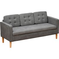 HOMCOM 3-Sitzer Sofa Stoffsofa Doppelsofa abnehmbar mit Kissen Gummiholz Baumwoll Grau 166,5 x 62 x 82 cm von HOMCOM