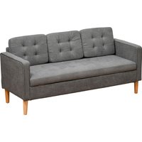 HOMCOM 3-Sitzer Sofa Stoffsofa Doppelsofa grau mit abnehmbaren Kissen aus Baumwolle und Gummiholz 166,5 x 62 x 82 cm   Aosom.de von HOMCOM