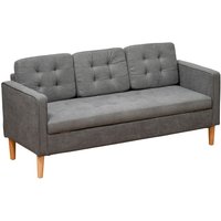 HOMCOM 3-Sitzer Sofa Stoffsofa Doppelsofa abnehmbar mit Kissen Gummiholz Baumwoll Grau 166,5 x 62 x von HOMCOM