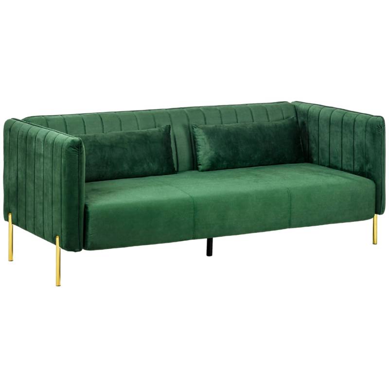 HOMCOM 3 Sitzer Sofa mit 2 Sitzkissen Armlehne Samt-Optik 200 x 88 x 76 cm von HOMCOM