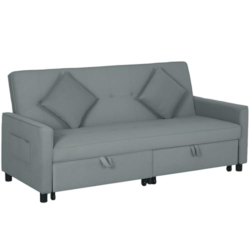 HOMCOM 3-Sitzer-Sofa mit Verstellbarer Rückenlehne und Kissen, modernes Stoffsofa in Samtoptik für Wohnzimmer, Gästezimmer, grau von HOMCOM