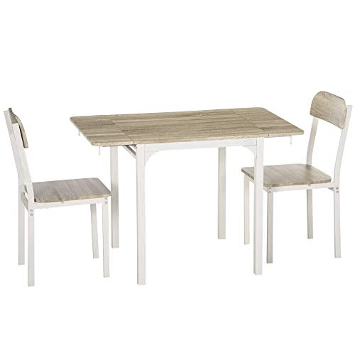 HOMCOM 3 TLG Esszimmergruppe Essgruppe mit 2 Stühlen und 1 Tisch Esstisch Set mit Klappbarer Tischplatte für Küche kleine Raume Stahl MDF Natur+Weiß 110 x 70 x 75 cm von HOMCOM