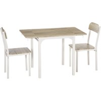 HOMCOM 3 TLG Sitzgruppe Essgruppe mit 2 Stühlen und 1 Tisch Esstisch Set und klappbare Tischplatte Stahl MDF Natur+Weiß 120 x 60 x 75 cm von HOMCOM