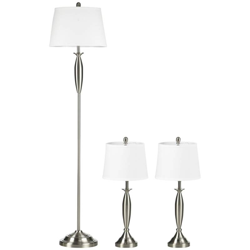 HOMCOM 3-Teiliges Stehlampen-Set inkl. 1 Stehleuchte & 2 Tischleuchten Silber Weiß von HOMCOM