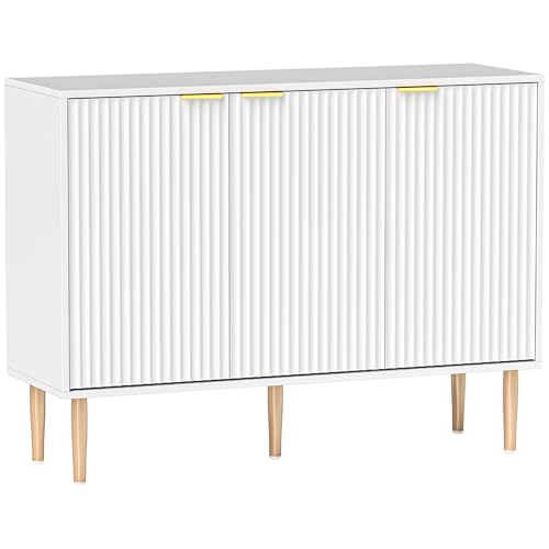 HOMCOM 3 Türen geriffeltes Sideboard Wohnzimmer Sideboard mit verstellbarem Regal TV-Ständer für Schlafzimmer Wohnzimmer 107x35x80 cm Weiß HOMCOM 3 Türen geriffeltes Sideboard Wohnzimmer Sideboard mit verstellbarem Regal TV-Ständer für Schlafzimmer Wohnzimmer 107x35x80 cm Weiß von HOMCOM
