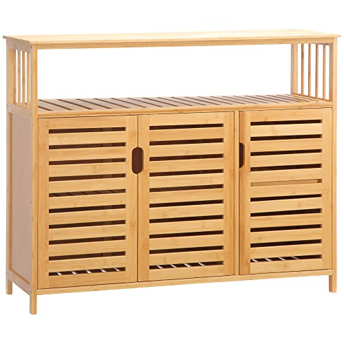 HOMCOM 3 geschlitzte Tür Anrichte Bambus Wohnzimmer Anrichte mit Regalen für Esszimmer Küche Eingang Diele Natur 100x35x82 cm HOMCOM 3 geschlitzte Tür Anrichte Bambus Wohnzimmer Anrichte mit Regalen für Esszimmer Küche Eingang Diele Natur 100x35x82 cm von HOMCOM