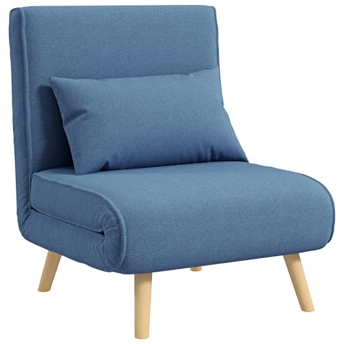 HOMCOM 3 in 1 1-Sitzer-Convertible-Sessel, Schlafsessel und Chauffeuse - 5-fach verstellbare Rückenlehne inkl. Kopfkissen, gepolsterte Sitzfläche - für Büro, Wohnzimmer, Schlafzimmer, blau HOMCOM 3 in 1 1-Sitzer-Convertible-Sessel, Schlafsessel und Chauffeuse - 5-fach verstellbare Rückenlehne inkl. Kopfkissen, gepolsterte Sitzfläche - für Büro, Wohnzimmer, Schlafzimmer, blau von HOMCOM