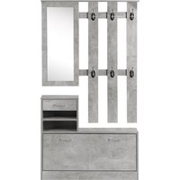 HOMCOM 3-in-1 Eingangsmöbel-Set Garderobe mit Garderobenpaneel, Spiegel und Schuhschrank - 6 Haken und verstellbares Regal, Betoneffekt Grau   Aosom von HOMCOM