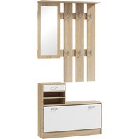 HOMCOM 3-in-1 Entryway Möbel Set Garderobe mit Garderobenpaneel, Spiegel und Schuhschrank - 6 Haken und verstellbares Regal, natürliches Holz und Weiß Aosom HOMCOM 3-in-1 Entryway Möbel Set Garderobe mit Garderobenpaneel, Spiegel und Schuhschrank - 6 Haken und verstellbares Regal, natürliches Holz und Weiß Aosom von HOMCOM