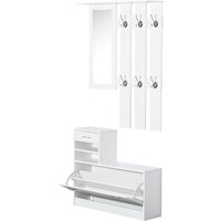 HOMCOM 3 in 1 Garderoben Set Garderobenpaneel Schuhschrank mit Spiegel 2 tlg Weiß   Aosom von HOMCOM
