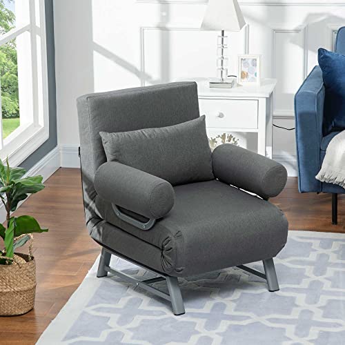 HOMCOM 3 in 1 Schlafsessel, Schlafsofa mit Bettfunktion, Zierkissen, klappbarer Relaxsessel mit Verstellbarer Rückenlehne Armlehne Liegestuhl in Leinenoptik, für Wohnzimmer, Dunkelgrau HOMCOM 3 in 1 Schlafsessel, Schlafsofa mit Bettfunktion, Zierkissen, klappbarer Relaxsessel mit Verstellbarer Rückenlehne Armlehne Liegestuhl in Leinenoptik, für Wohnzimmer, Dunkelgrau von HOMCOM