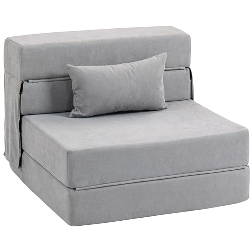 HOMCOM 3 in 1 Schlafsessel, klappbares Schlafsofa mit Bettfunktion, Lendenkissen, Relaxsessel in Flanelloptik, Chaiselongue für Wohnzimmer, Hellgrau HOMCOM 3 in 1 Schlafsessel, klappbares Schlafsofa mit Bettfunktion, Lendenkissen, Relaxsessel in Flanelloptik, Chaiselongue für Wohnzimmer, Hellgrau von HOMCOM