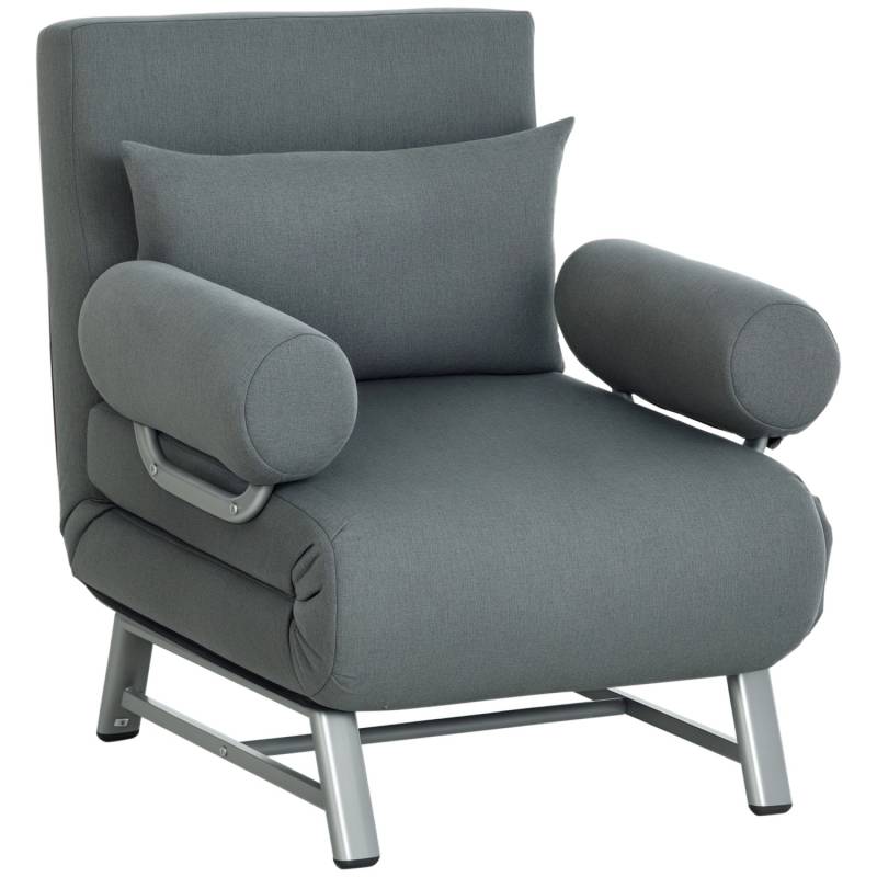 HOMCOM 3 in 1 Schlafsessel Schlafsofa mit Bettfunktion Zierkissen Klappbarer Relaxsessel Dunkelgrau von HOMCOM