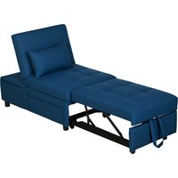 HOMCOM 3-in-1 Schlafsessel mit Bettfunktion, ausziehbares Schlafsofa, Schlafstuhl mit Seitentasche, Verstellbarer Rückenlehne, bis 150 kg belastbar, für Wohnzimmer,Schlafzimmer, Blau   Aosom von HOMCOM