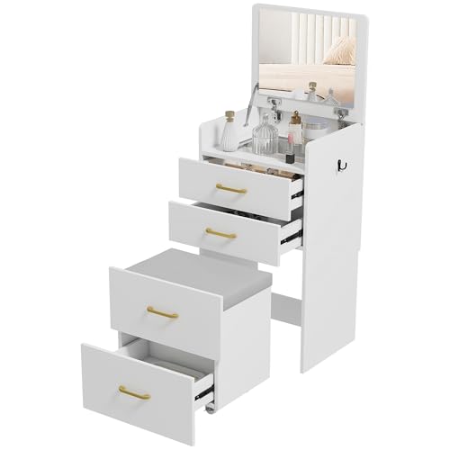 HOMCOM 3 in 1 Schminktisch mit Flip-Top-Spiegel und Rollhocker, Moderner Waschtisch mit sichtbarer Glasplatte, Schubladen und seitlichem Haken, Schminktisch mit gepolstertem Ablagehocker für das HOMCOM 3 in 1 Schminktisch mit Flip-Top-Spiegel und Rollhocker, Moderner Waschtisch mit sichtbarer Glasplatte, Schubladen und seitlichem Haken, Schminktisch mit gepolstertem Ablagehocker für das von HOMCOM