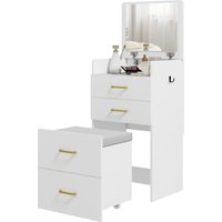 HOMCOM 3 in 1 Schminktisch mit Rollhocker, Kosmetiktisch mit Klappspiegel, Frisiertisch mit 4 Schubladen, Frisierkommode für Schlafzimmer, Weiß   Aosom von HOMCOM