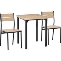 HOMCOM 3-teilige Esstisch Küchentisch mit Stühlen Set Naturholzmaserung + Schwarz mit 1 Tisch + 2 Stühlen  Aosom von HOMCOM
