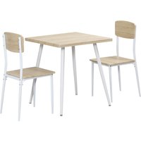 HOMCOM 3-teilige Essgruppe Sitzgruppe Esstisch Set MDF + Metall Naturholzmaserung + Weiß mit 1 Tisch + 2 Stühlen   Aosom von HOMCOM