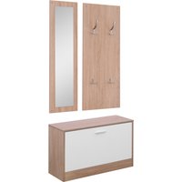 HOMCOM 3-teiliges Garderoben-Set Flurgaderobe mit Schuhschrank Garderobe Wandspiegel 4 Haken Natur 30 x 100 cm (Spiegel)   Aosom von HOMCOM
