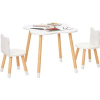 HOMCOM 3-teiliges Kindertisch-Set bogenförmig mit Tisch und 2 Stühlen aus MDF und Kiefernholz in Weiß und Naturholz 56x56x50 cm für Kinderzimmer   Aosom.de von HOMCOM