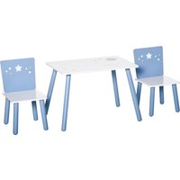 HOMCOM 3-tlg. Kindersitzgruppe mit Kindertisch Kinderstuhl Kindermöbel aus Holz Sitzgruppe Kinder für Kleinkind Mädchen Junge Holz Blau+Weiß   Aosom von HOMCOM
