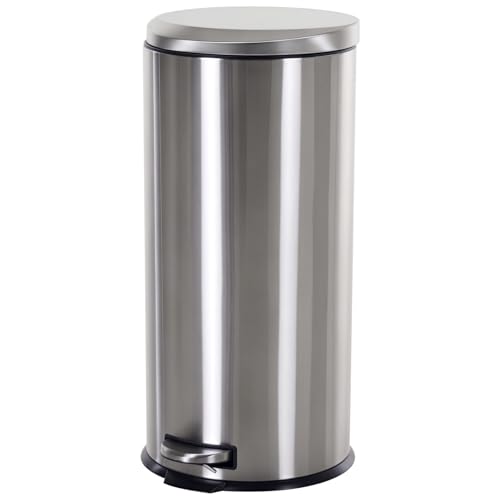 HOMCOM 30L Mülleimer Treteimer aus Edelstahl, Abfalleimer mit Inneneimer, Müllbehälter mit Deckel und Fußpedal, für Wohnzimmer, Büro, Ø29,2 x 62,5 cm von HOMCOM