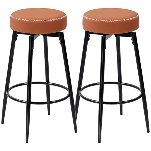 HOMCOM 360 Grad drehbare Barhocker 2er Set, Küchenthekenhocker mit Fußstütze, Kunstleder mit Nähten, Moderne Barhocker für Frühstücksinsel, 69 cm hoch, Braun HOMCOM 360 Grad drehbare Barhocker 2er Set, Küchenthekenhocker mit Fußstütze, Kunstleder mit Nähten, Moderne Barhocker für Frühstücksinsel, 69 cm hoch, Braun von HOMCOM