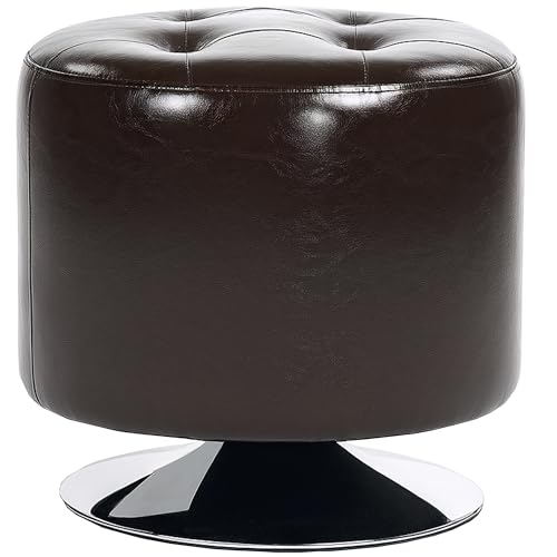 HOMCOM 360° drehbarer Fußhocker, runder PU-Fußhocker mit dicker Schwammpolsterung und massivem Stahlfuß, Braun von HOMCOM