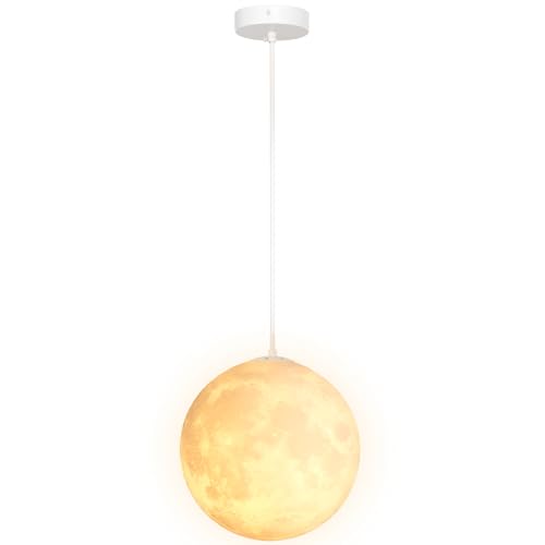 HOMCOM 3D Mond Pendelleuchte Hängelampe mit APP-Steuerung, Musik Mondlampe Decke Deckenlampe mit CCT und RGB-Farbwechsel für Küche, Esszimmer, Cremeweiß von HOMCOM