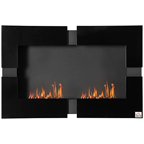 HOMCOM 3L Ethanol-Kamin Feuerschale Wandkamin 3Std. Bio-Ethanol Kamin 20-25m² Wärmedeckung mit Löschhilfe Indoor Metall Schwarz 90 x 18 x 60 cm von HOMCOM