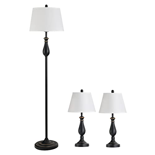 HOMCOM 3er-Lampenset 2 Tischlampe(ø38 x 158H cm) + 1 Stehlampe(ø30 x 62H cm) Vintage, Schwarz+Weiß, Metall, PS, Polyester, Baumwolle E27 Lampensockel von HOMCOM