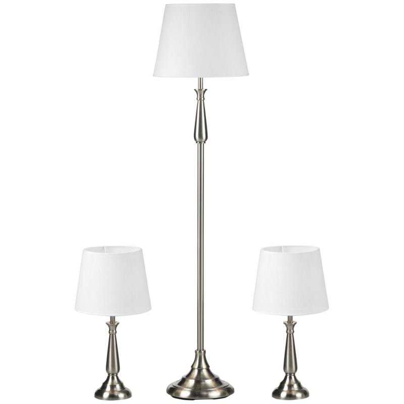 HOMCOM 3er-Lampenset inkl. 2 Tischleuchte  1 Stehlampe mit E27 Sockel Creme von HOMCOM