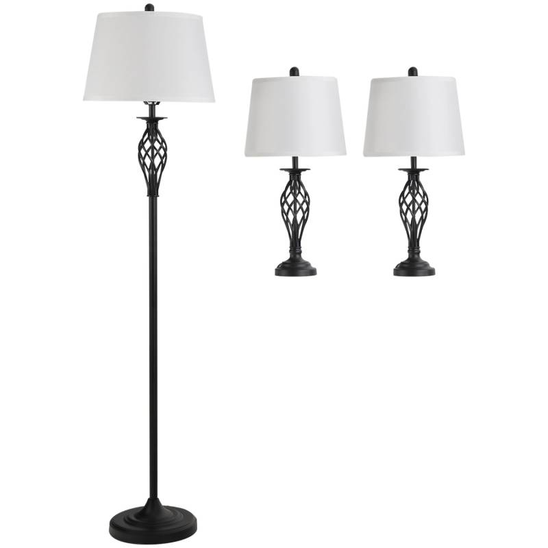 HOMCOM 3er-Lampenset mit 2 Tischlampe & 1 Stehlampe Metall Schwarz Weiß von HOMCOM