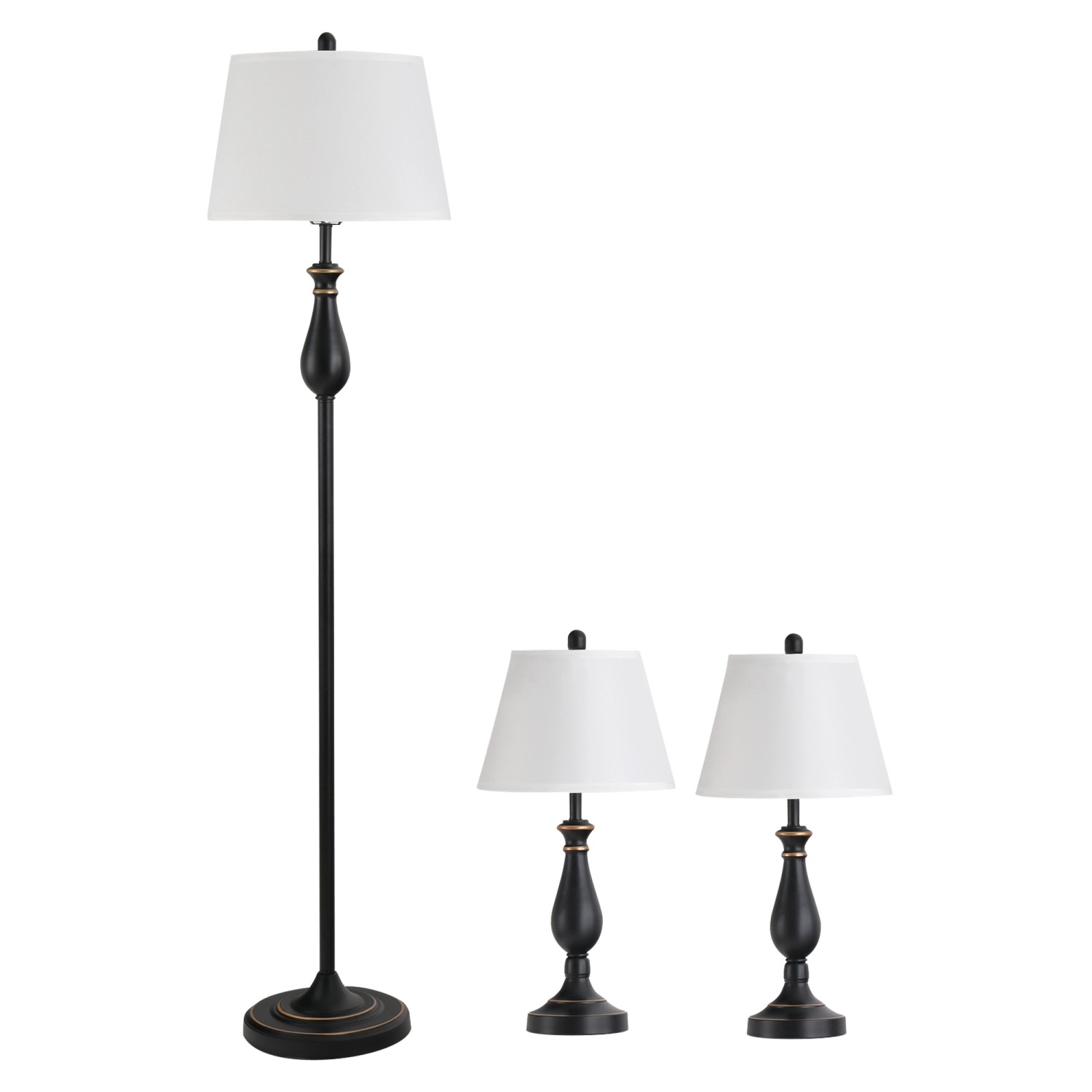 HOMCOM 3er-Lampenset mit 2 Tischlampe & 1 Stehlampe Schwarz Weiß HOMCOM 3er-Lampenset mit 2 Tischlampe & 1 Stehlampe Schwarz Weiß von HOMCOM
