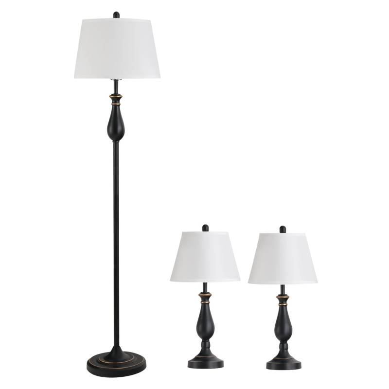 HOMCOM 3er-Lampenset mit 2 Tischlampe & 1 Stehlampe Schwarz Weiß von HOMCOM