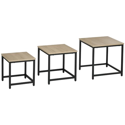 HOMCOM 3er-Set Couchtisch Beistelltisch, Sofatisch mit Stahlrahmen, Kaffeetisch, Satztisch mit Holzoptik, Wohnzimmertisch im Industriedesign, Natur HOMCOM 3er-Set Couchtisch Beistelltisch, Sofatisch mit Stahlrahmen, Kaffeetisch, Satztisch mit Holzoptik, Wohnzimmertisch im Industriedesign, Natur von HOMCOM