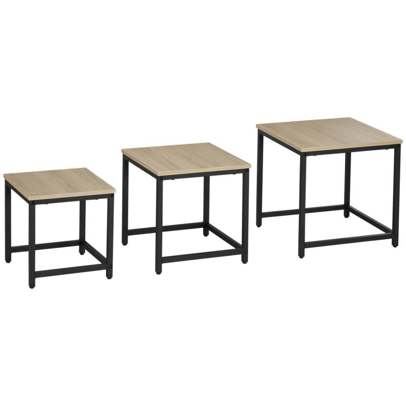HOMCOM 3er-Set Couchtisch mit Stahlrahmen Holzoptik Wohnzimmertisch Natur von HOMCOM
