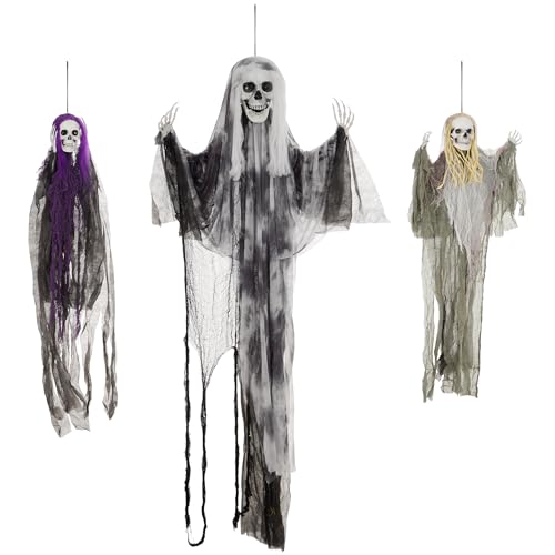 HOMCOM 3er-Set Halloween Dekoration 90/110/200cm Hängendes Skelett mit verstellbare Arme, Haustür Deko, Spukhaus-Requisite in Lebensgröße, für Hof Rasen, Garten, Party HOMCOM 3er-Set Halloween Dekoration 90/110/200cm Hängendes Skelett mit verstellbare Arme, Haustür Deko, Spukhaus-Requisite in Lebensgröße, für Hof Rasen, Garten, Party von HOMCOM