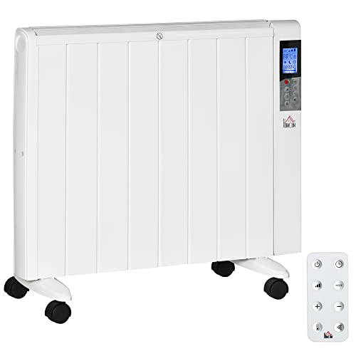 HOMCOM 4 Modi Heizlüfter Elektroheizung mit LCD-Display 2000W Heizkörper 2 Heizstufen mit Luftheizung mit Fernbedienung Überhitzung & Umkippen Schutz für 15 m² Räume Weiß 75 x 7,5 x 58,5cm von HOMCOM