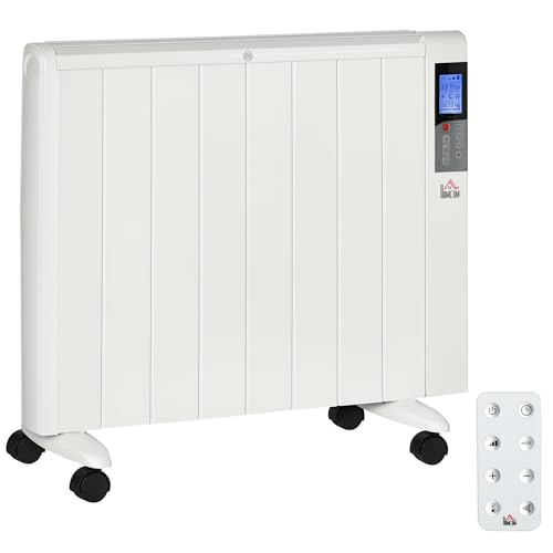 HOMCOM 4 Modi Heizlüfter Elektroheizung mit LCD-Display 2000W Heizkörper 2 Heizstufen mit Luftheizung mit Fernbedienung Überhitzung & Umkippen Schutz für 15 m² Räume Weiß 75 x 7,5 x 58,5cm von HOMCOM