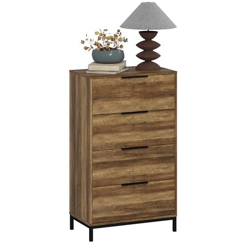 HOMCOM 4 Schubladen hohe Kommode Schlafzimmer Kommode mit Metallgriffen schmale Kommode für Wohnzimmer Flur 62x35x105 cm Natur HOMCOM 4 Schubladen hohe Kommode Schlafzimmer Kommode mit Metallgriffen schmale Kommode für Wohnzimmer Flur 62x35x105 cm Natur von HOMCOM