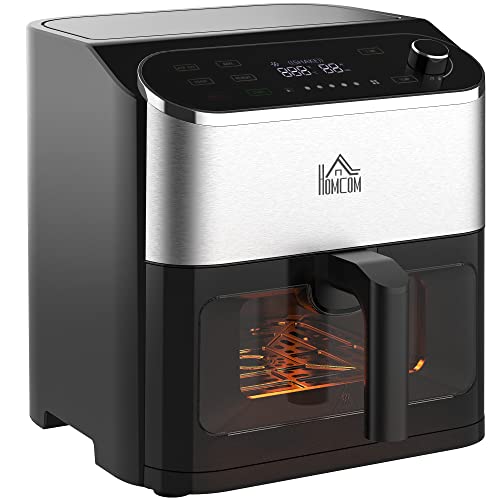 HOMCOM 4 in 1 Design Heißluftfritteuse 6,5 L 1350 W Airfryer mit Touchscreen Fritteuse mit Timer und Sichtfenster Heißluftofen mit Antihaft-Korb und Überhitzungsschutz für ölfreies Frittieren Schwarz von HOMCOM