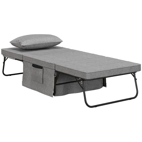 HOMCOM 4-in-1 Klappbett 75x190 cm, Erwachsene Gästebett Klappbar mit 8 cm Dicker Schaumstoff, Reisebett mit Metallrahmen, 5-stufig höhenverstellbares Einzelbett mit Kissen, bis 150 kg belastbar von HOMCOM