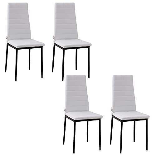 HOMCOM 4er Pack Leinen gepolsterte Esszimmerstühle Moderne Küchenstühle mit hoher Rückenlehne und Metallbeinen Belastung 120 kg für Wohnzimmer 41x50x97 cm Weiß von HOMCOM