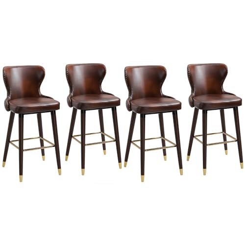 HOMCOM 4er-Set Barhocker mit Fußstütze, Barstuhl mit Rückenlehne, Bistrohocker, Esszimmerstuhl, Tresenhocker, Kunstleder, Braun, 52 x 53 x 101 cm von HOMCOM