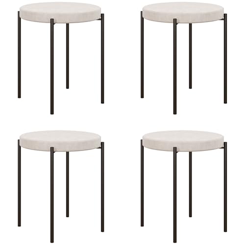 HOMCOM 4er-Set Esszimmerhocker Stapelbar Esszimmerstühle Küchenstuhl mit gepolstertem Sitz, Samtoptik Sitzhocker Samt für Küche Esszimmer Metall Cremeweiß 41,5 x 41,5 x 46 cm von HOMCOM