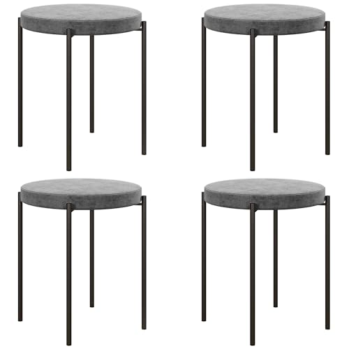HOMCOM 4er-Set Esszimmerhocker Stapelbar Esszimmerstühle Küchenstuhl mit gepolstertem Sitz, Samtoptik Sitzhocker Samt für Küche Esszimmer Metall Dunkelgrau 41,5 x 41,5 x 46 cm von HOMCOM