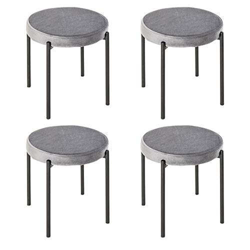 HOMCOM 4er-Set Esszimmerhocker Stapelbar Esszimmerstühle Küchenstuhl mit gepolstertem Sitz, Samtoptik Sitzhocker Samt für Küche Esszimmer Metall Grau 41,5 x 41,5 x 46 cm von HOMCOM